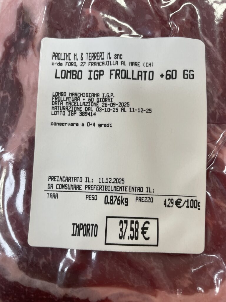 Lombo frollatura +60gg   I.G.P. vitellone bianco dell’appennino centrale(Marchiana)