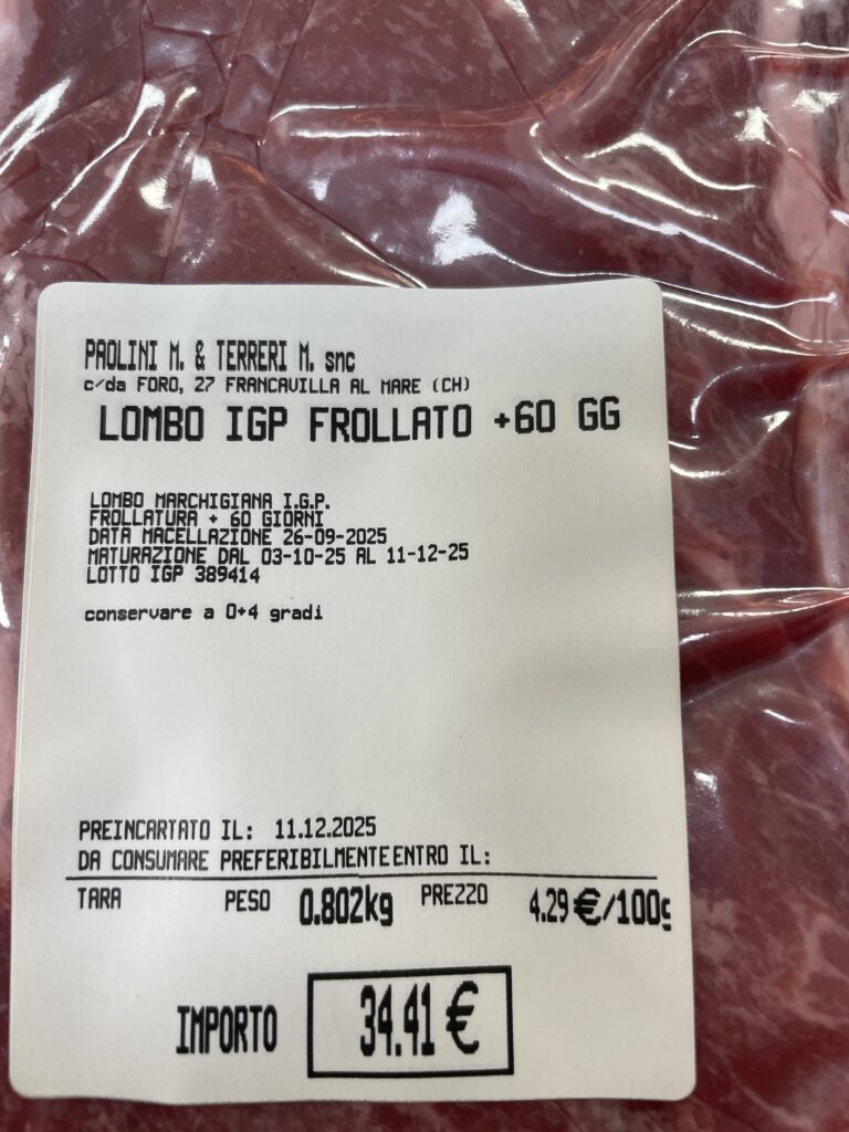 Lombo frollatura +60gg   I.G.P. vitellone bianco dell’appennino centrale(Marchiana)
