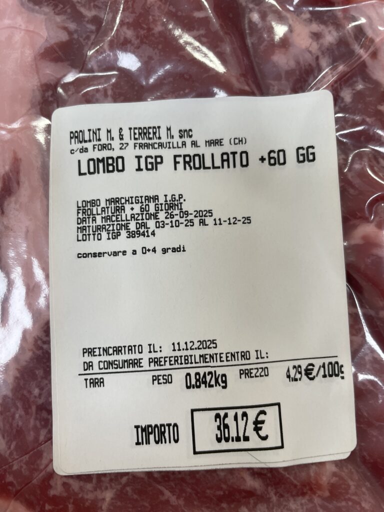 Lombo frollatura +60gg   I.G.P. vitellone bianco dell’appennino centrale(Marchiana)