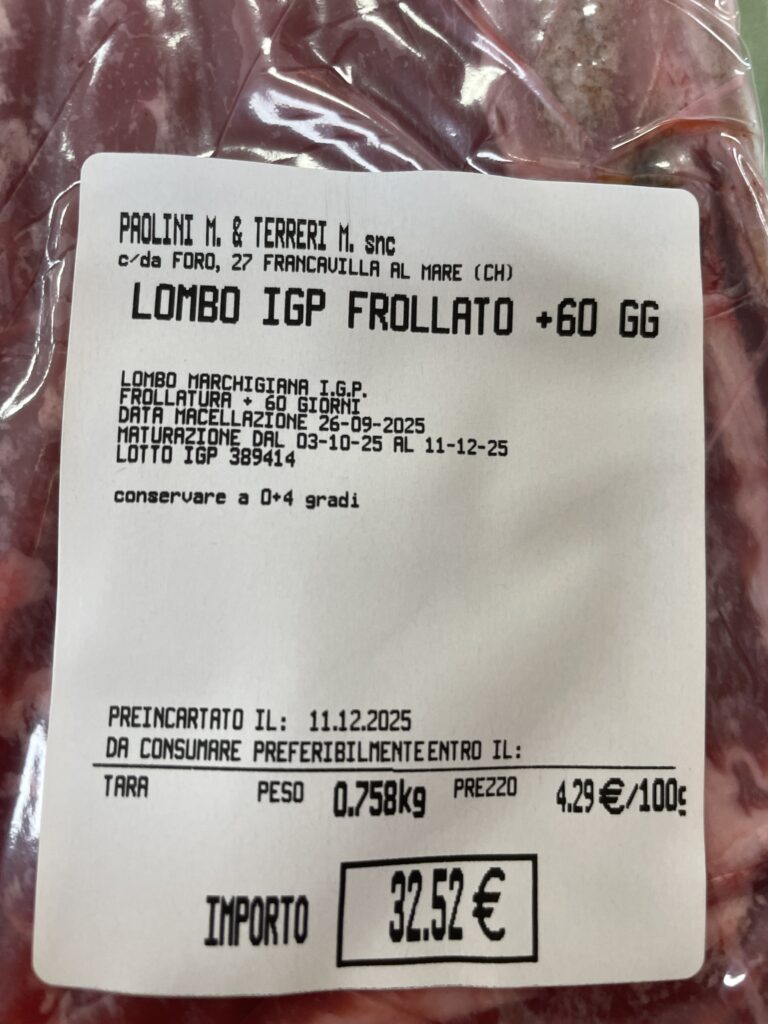 Lombo frollatura +60gg   I.G.P. vitellone bianco dell’appennino centrale(Marchiana)
