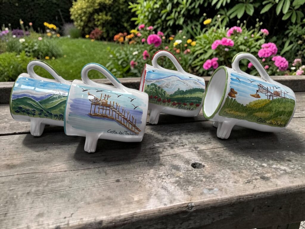 Brocca porta arrosticini in ceramica artigianale decorata